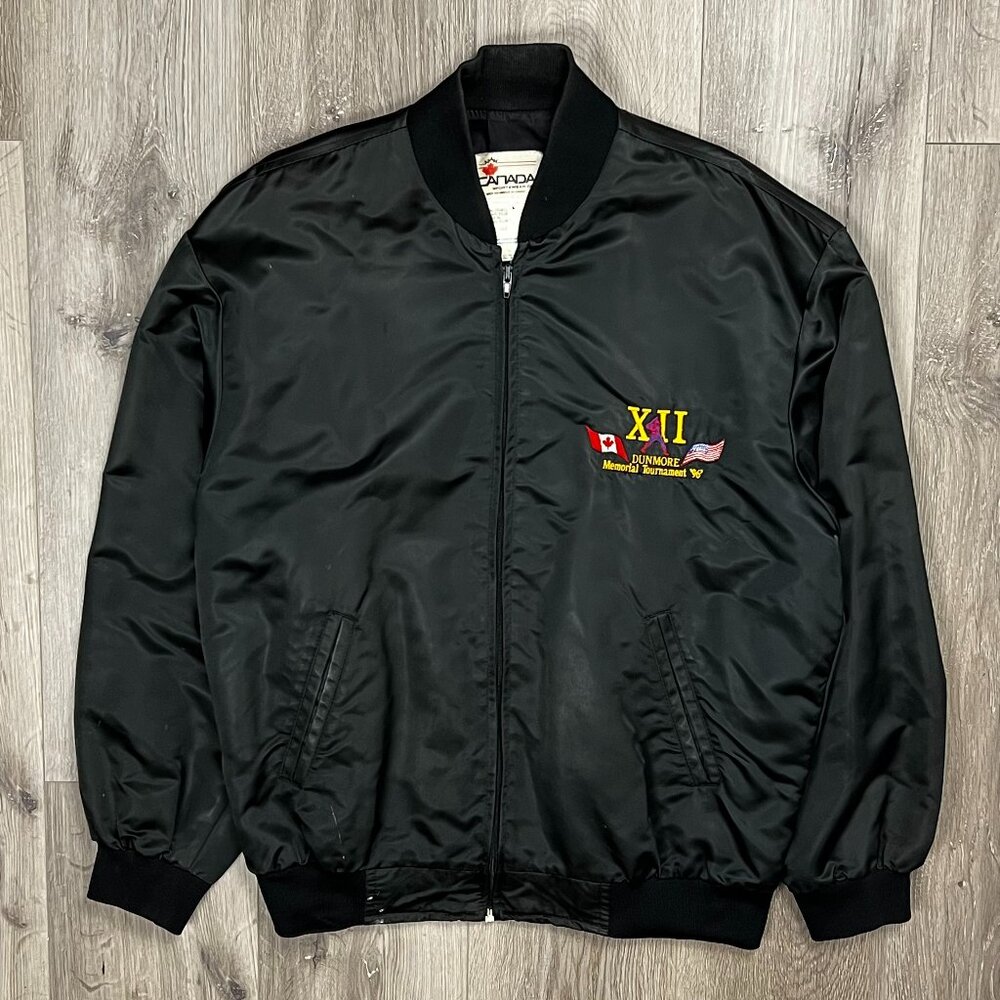 Vintage 90s "Big Rig" Satin Large Bomber Jacket Dunmore Memorial Tournament '98